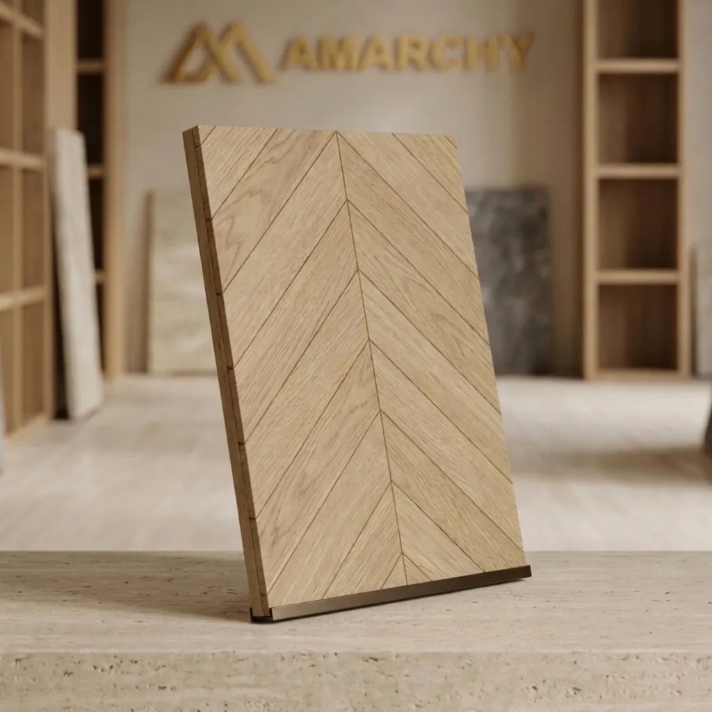 Panneau de parquet chêne point de Hongrie extra-mat, chevrons vers le haut